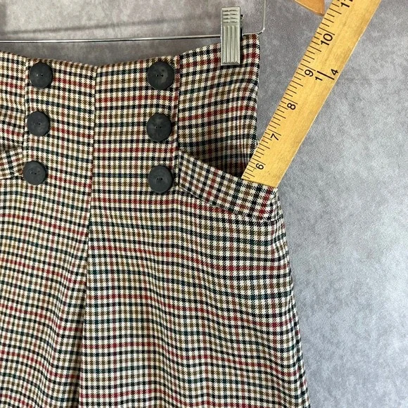 Zara Plaid Wide Leg Trousers Womens XS Brown High Waist Button Detail Check - Picture 4 of 11